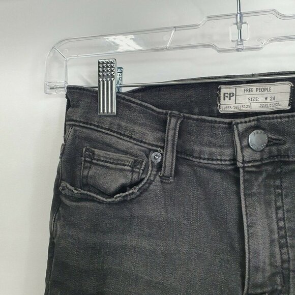 Free People Great Heights Frayed Skinny Jeans Faded Black Distressed Size 24 - Picture 8 of 10